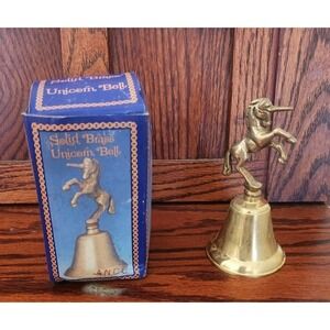 Vintage Solid Brass Unicorn Bell With Original Box Made In Taiwan